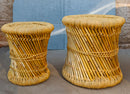 Set of 2 Rustic Western Hand Woven Bamboo Fibers and Natural Ropes Side Tables