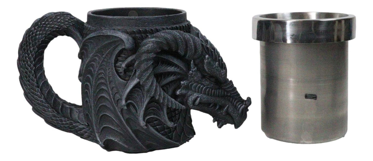 Faux Stone Gothic Horned Dragon Gargoyle Behemoth 16oz Coffee Mug Tankard Cup