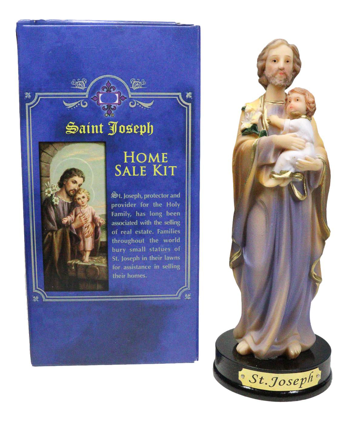 Catholic Saint Joseph With Baby Jesus Figurine Home Seller Kit With Prayer Card - Ebros Gift