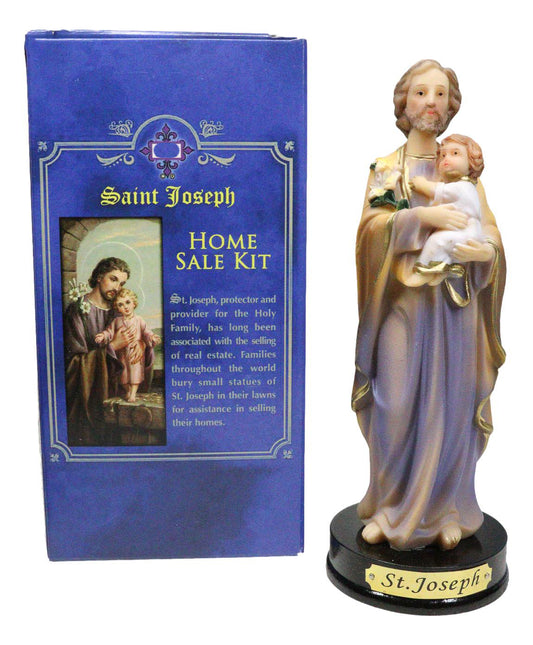Catholic Saint Joseph With Baby Jesus Figurine Home Seller Kit With Prayer Card - Ebros Gift
