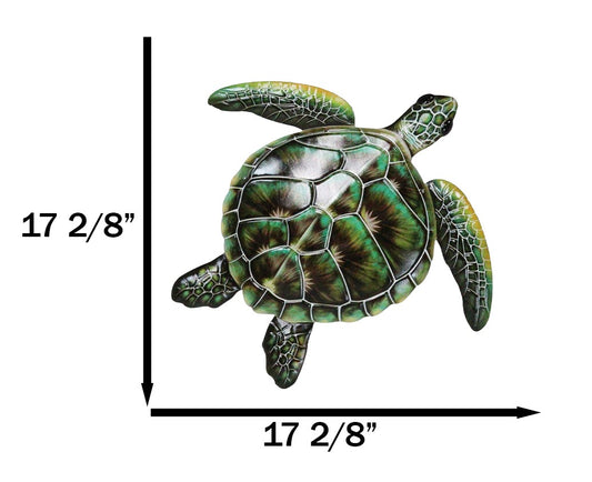 Marine Ocean Harmony Series Green Bermuda Elegant Sea Turtle Metal Wall Decor - Ebros Gift