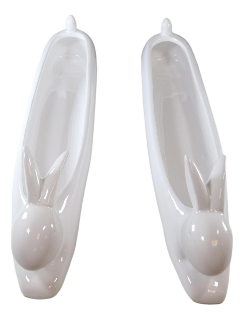 Pack Of 2 Bunny Rabbit White Ceramic Serving Platter Plate Cracker Dish Trays