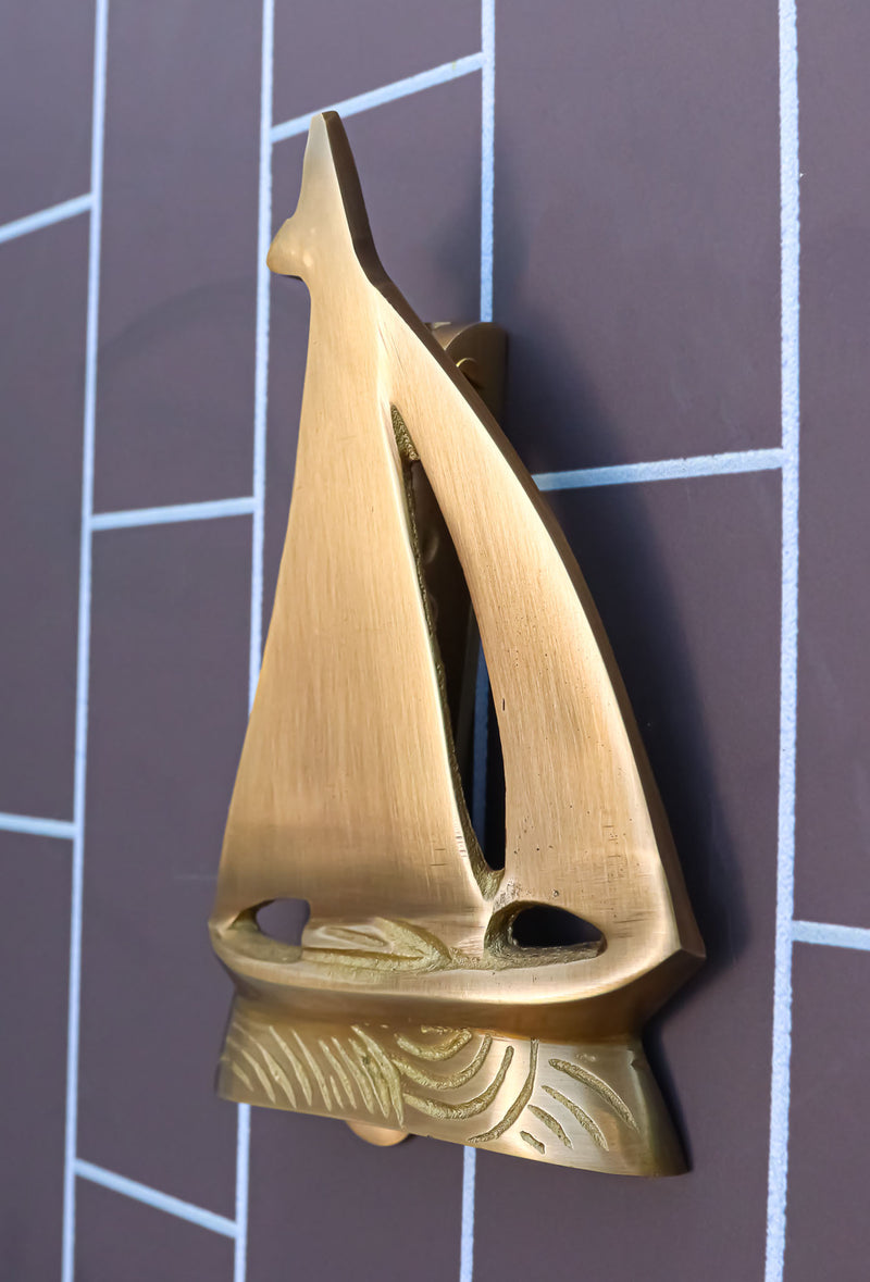Nautical Brass Metal Golden Sailor Sailboat Boat Ship Door Knocker Sculpture