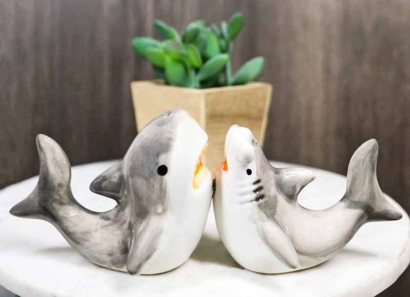 Ebros Ceramic Ocean Marine Great White & Hammerhead Sharks Salt Pepper Shakers