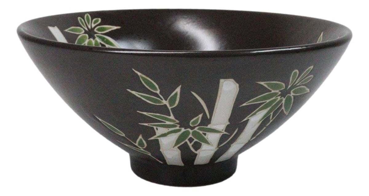 Green Bamboo Forest Black Ceramic Ramen Bowl Soup Spoon Chopsticks And Rest Set