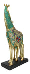 Large 15"H Safari Green Bejeweled Masai Giraffe With Calf On Black Base Figurine