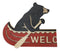 Rustic Father Bear With Cub Rowing Red Canoe Boat Welcome MDF Wall Decor Plaque