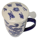 Blue Oriental Ryu Dragon 15oz Porcelain Tea Mug With Lid Stainless Steel Infuser