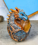 Metallic Bronze and Blue Azure Dragon Hatchling in Dragon Scales Egg Figurine