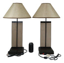 Set of 2 Rustic Western Triple Lone Stars Wood And Metal Bedside Table Lamps