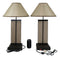 Set of 2 Rustic Western Triple Lone Stars Wood And Metal Bedside Table Lamps