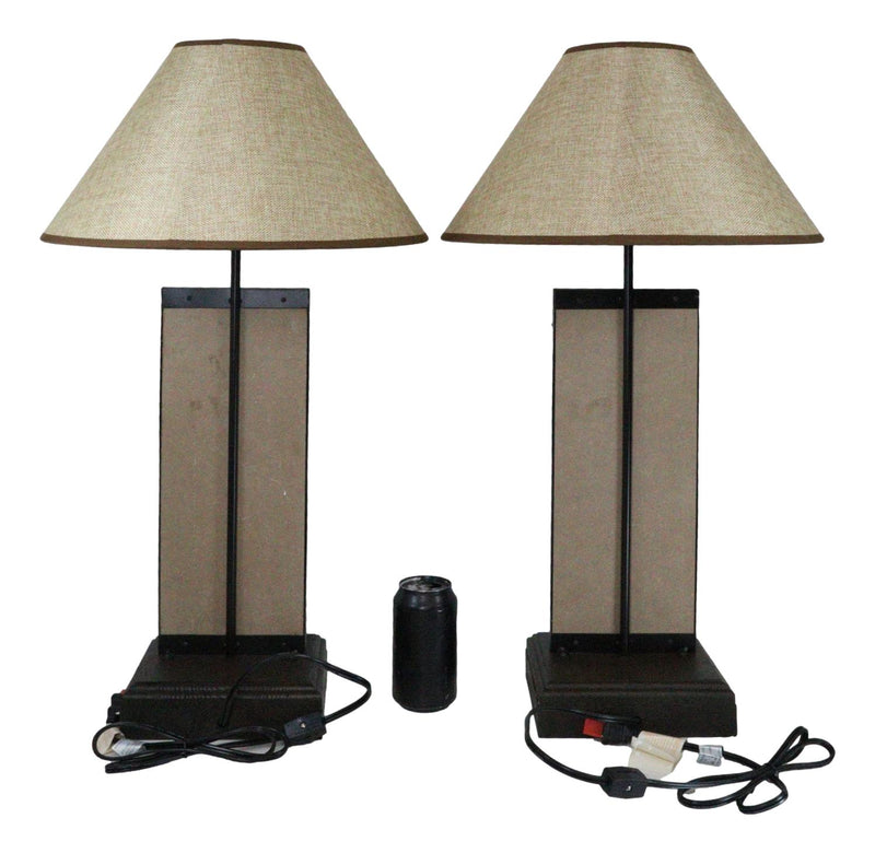 Set of 2 Rustic Western Triple Lone Stars Wood And Metal Bedside Table Lamps