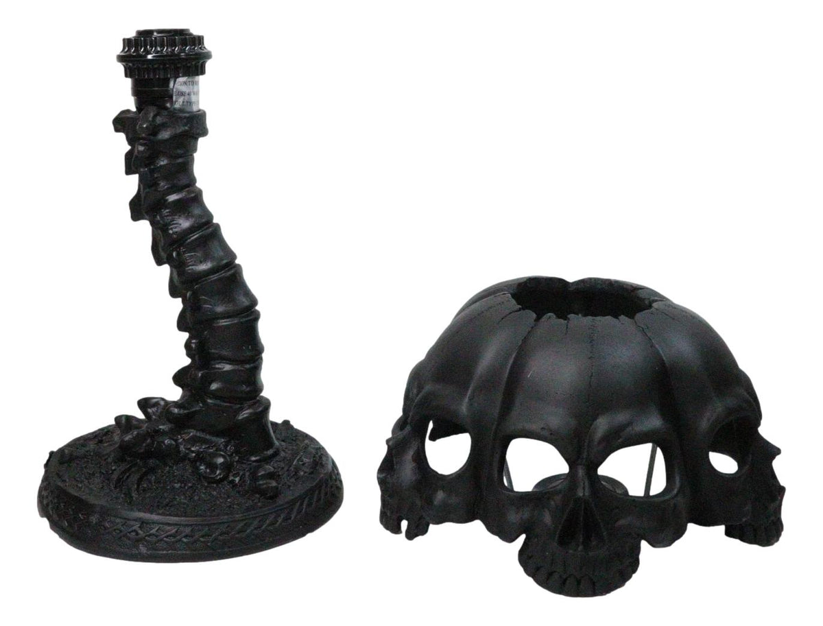 Ebros Black Evil Skulls Shade With Bone Skeleton Spine Column Table Lamp