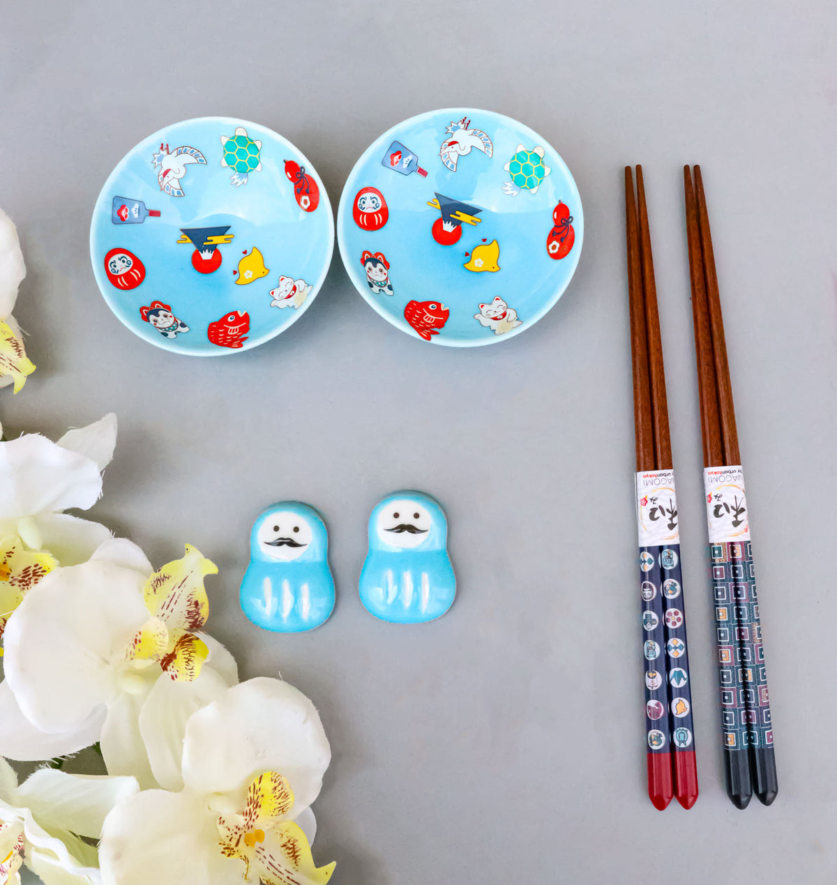Japanese Cartoon Icons Blue Sauce Dishes Chopsticks And Rests Sushi Set For 2