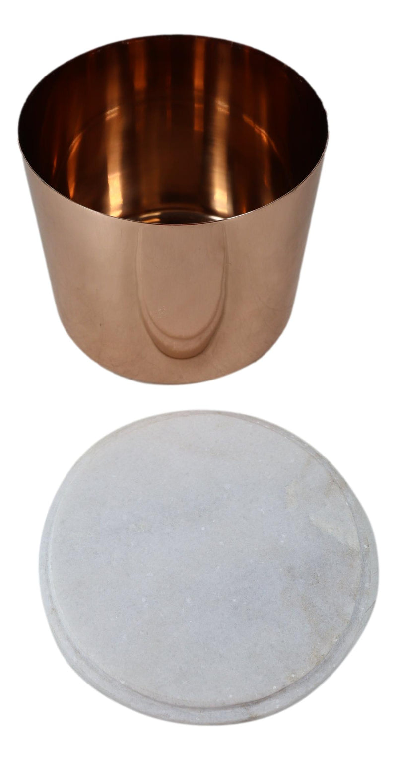 Modern Chic Sleek Copper Plated Storage Canister with Natural Marble Lid 2qt