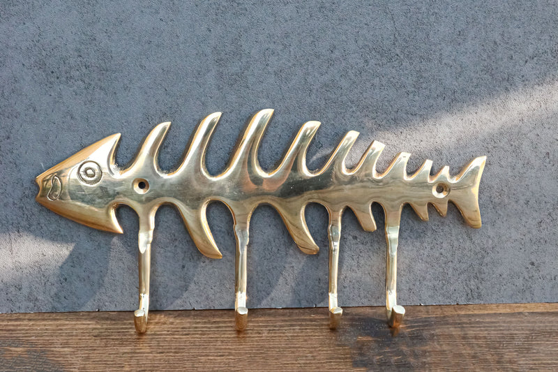 fish bone hook Brass Metal Golden Fishbone Fish Bone Marine Coastal 4 Peg Wall Hooks – Ebros Gift