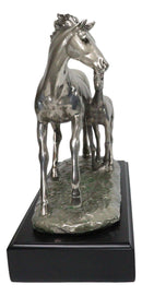Western Horse and Foal Chrome Electroplated Resin Figurine With Museum Base