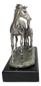 Western Horse and Foal Chrome Electroplated Resin Figurine With Museum Base