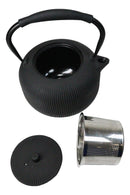 Matte Black Tokusa Vertical Lines Design Tetsubin Larger Cast Iron Teapot 33oz
