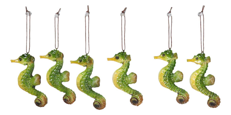 Set Of 6 Green Seahorses Ocean Marine Beach Wall Hanging Decor Tree Ornaments