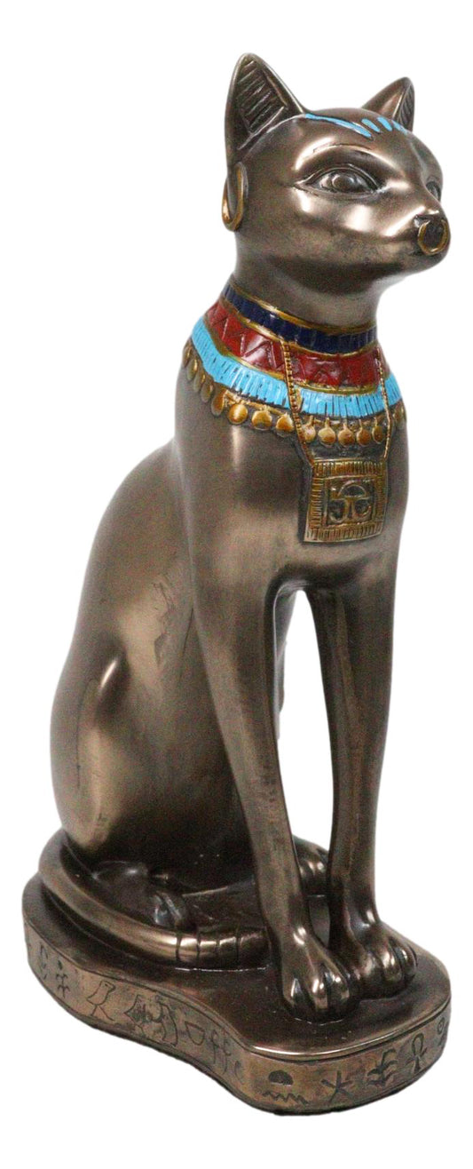 Egyptian Goddess Faux Bronze Bastet Cat Sitting in Royal Pose Figurine