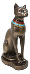 Egyptian Goddess Faux Bronze Bastet Cat Sitting in Royal Pose Figurine