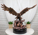 Majestic Bald Eagle Mother Spreading Her Wings Over Her Chick Bronzed Figurine