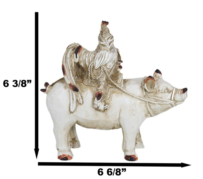 Rustic Country Farmhouse Chicken Rooster Riding On Pig Piggy Coin Money Bank