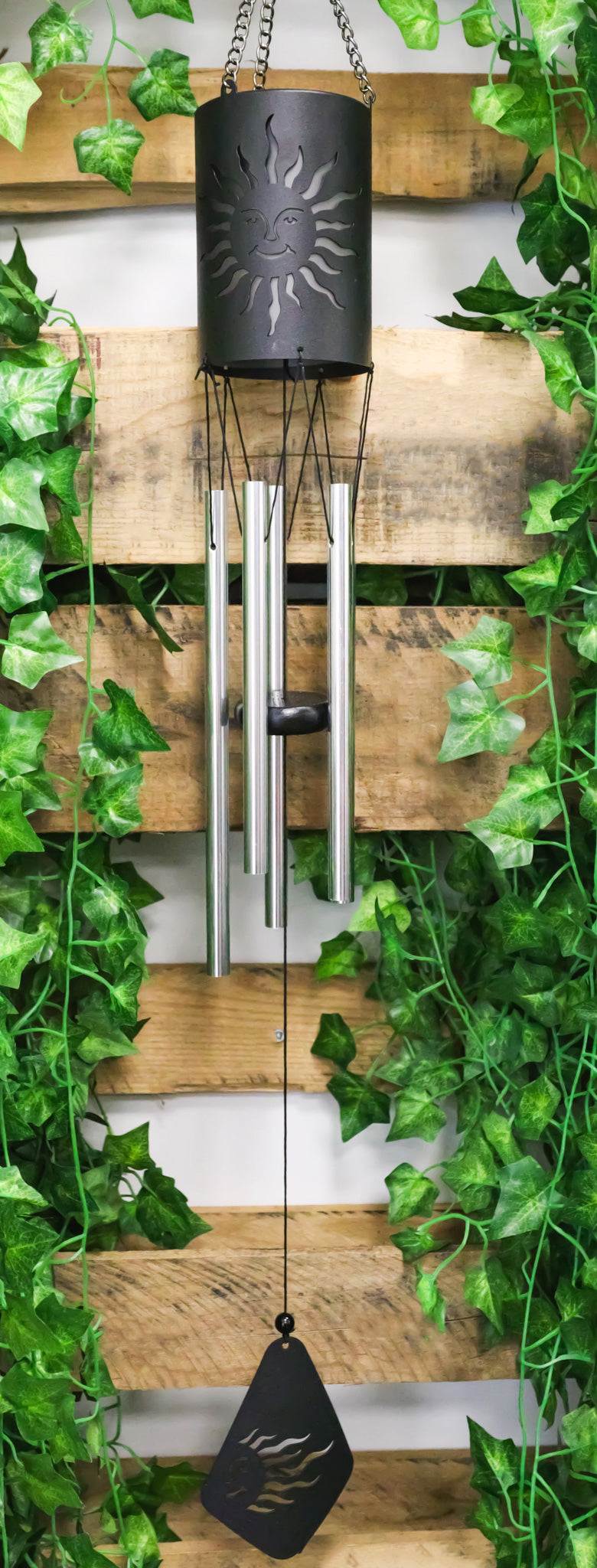 Belenos Sun God Cylindrical Steel Metal Filigree Hanging Solar Wind Chime