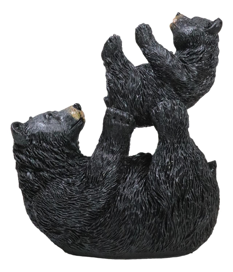 Rustic Western Mother Black Bear Lifting Baby Cub In The Air Figurine