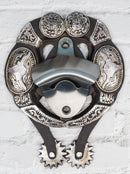 Rustic Western Cowboy Boot Spur With Silver Longhorn Conchos Wall Bottle Opener