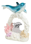 Marine Life Blue Dolphin Swimming Over Coral Arch Reef With LED Acrylic Figurine