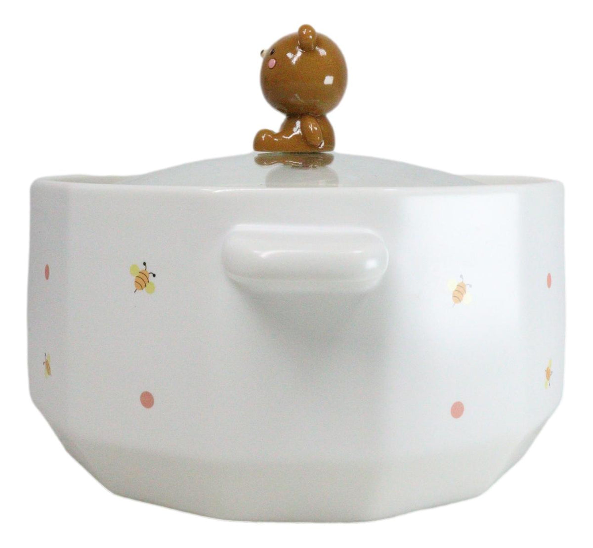 Ceramic Whimsical Honey Bees Bear 30oz Noodle Dessert Food Bowl W/ Glass Lid - Ebros Gift