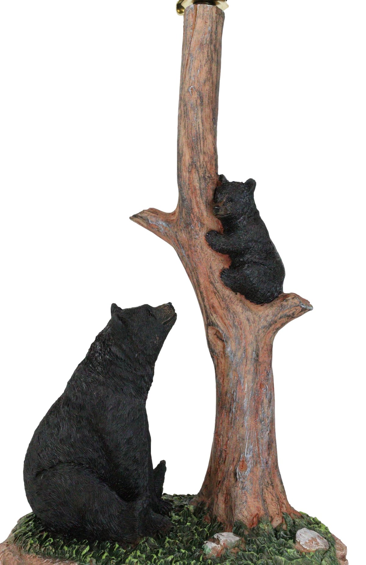 Rustic Black Mother Bear Watching Over Cub Climbing On Tree Trunk Table Lamp