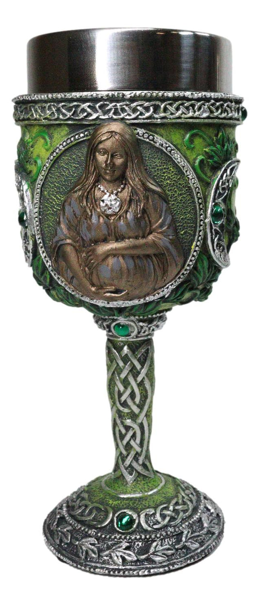 Green Wicca Triple Goddess Maiden Mother Crone Witchcraft Wine Goblet Chalice