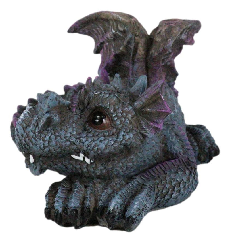 Whimsical Fantasy Purple Shy Garden Dragon Hatchling Hiding Behind Tail Figurine