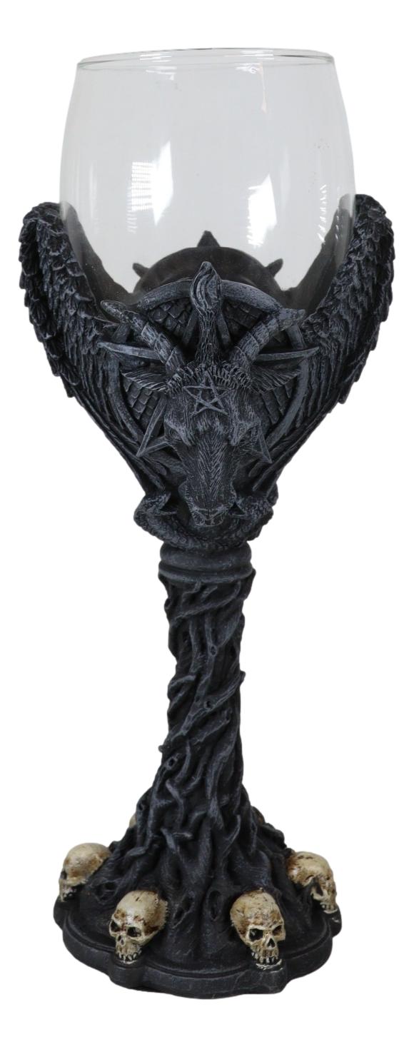 Sabbatic Goat Baphomet Pentagram Raven Wings Dendritic Vines Wine Goblet Cup