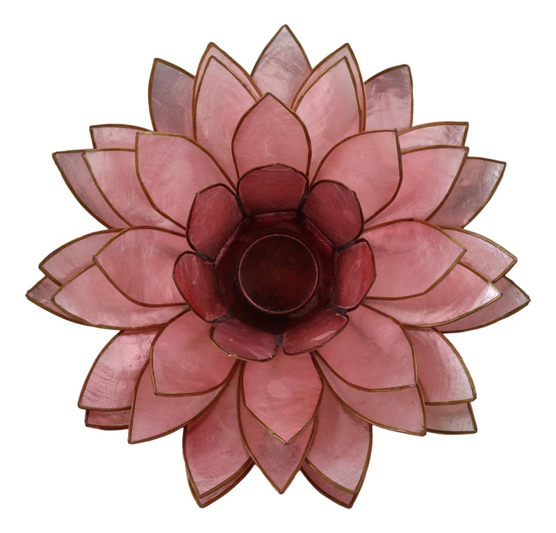 Fuchsia Pink Capiz Seashells Lotus Flower Votive Tea Light Candle Holder 8.5"D