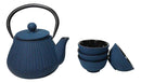 Royal Blue Tokusa Geometry Petite Cast Iron Teapot 10oz With 4 Mini Tea Cups Set
