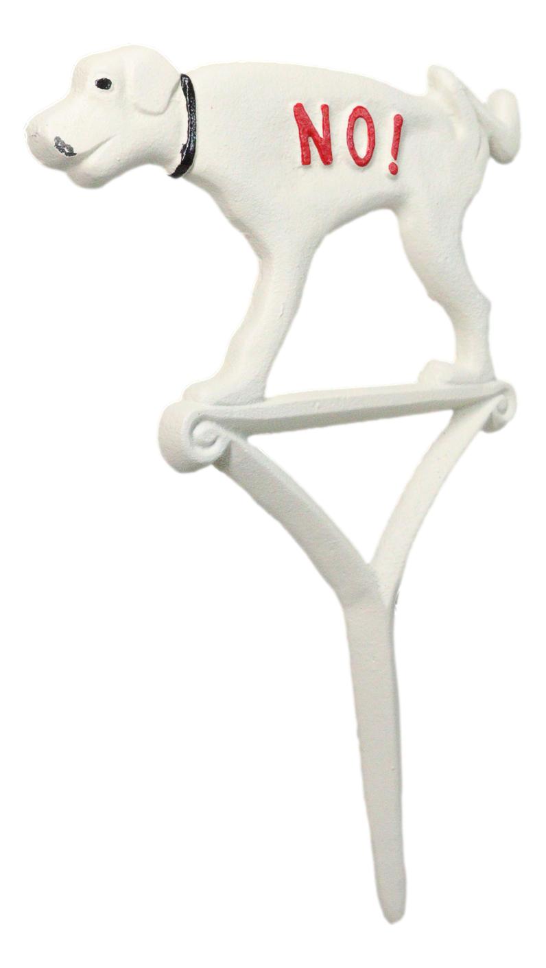 Cast Iron Keep Off The Grass No! Peeing Dog White Garden Stake Sign 12"H - Ebros Gift