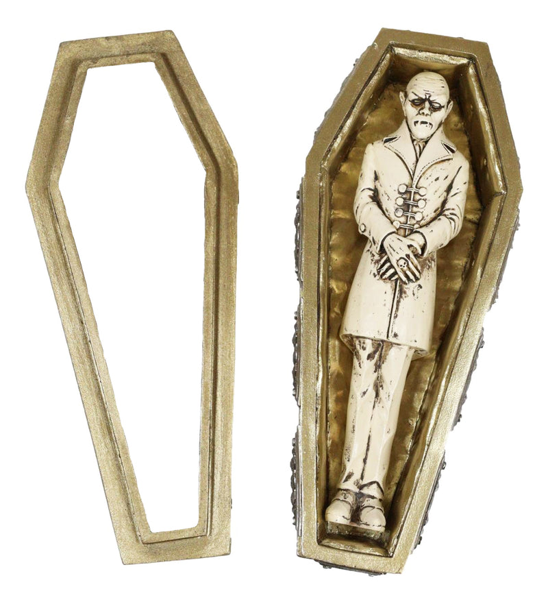 Vampire Dracula Nosferatu Figurine With Bat Moon Sword Coffin Casket Box Set