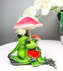 Love is in The Air Green Frogs Couple With Heart by Toadstool Mushrooms Figurine