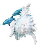 Nautical Marine Sea Blue Dolphins Swimming By Ocean Seashell Conch Figurine