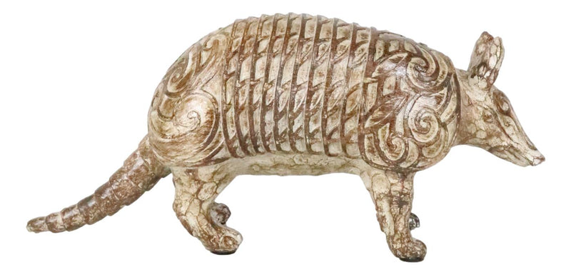Western Rustic Texas Wild Mammal Armadillo In Tooled Faux Wood Finish Figurine