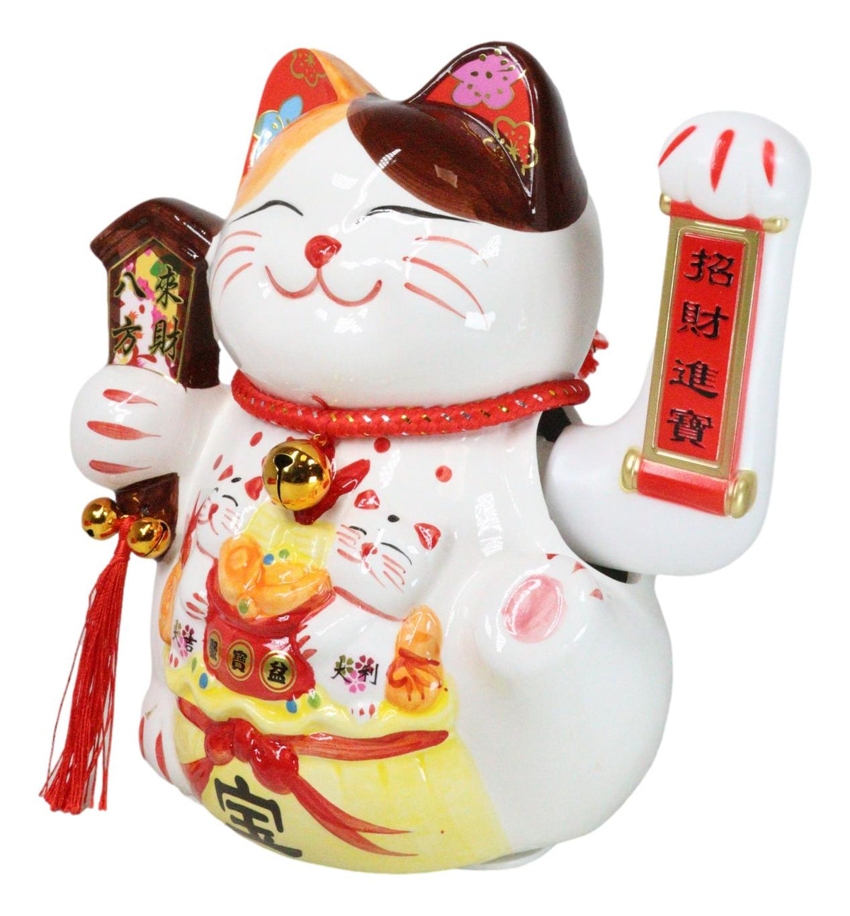 Japanese Lucky Charm White Beckoning Cat Maneki Neko With Waving Arm Figurine 9" - Ebros Gift