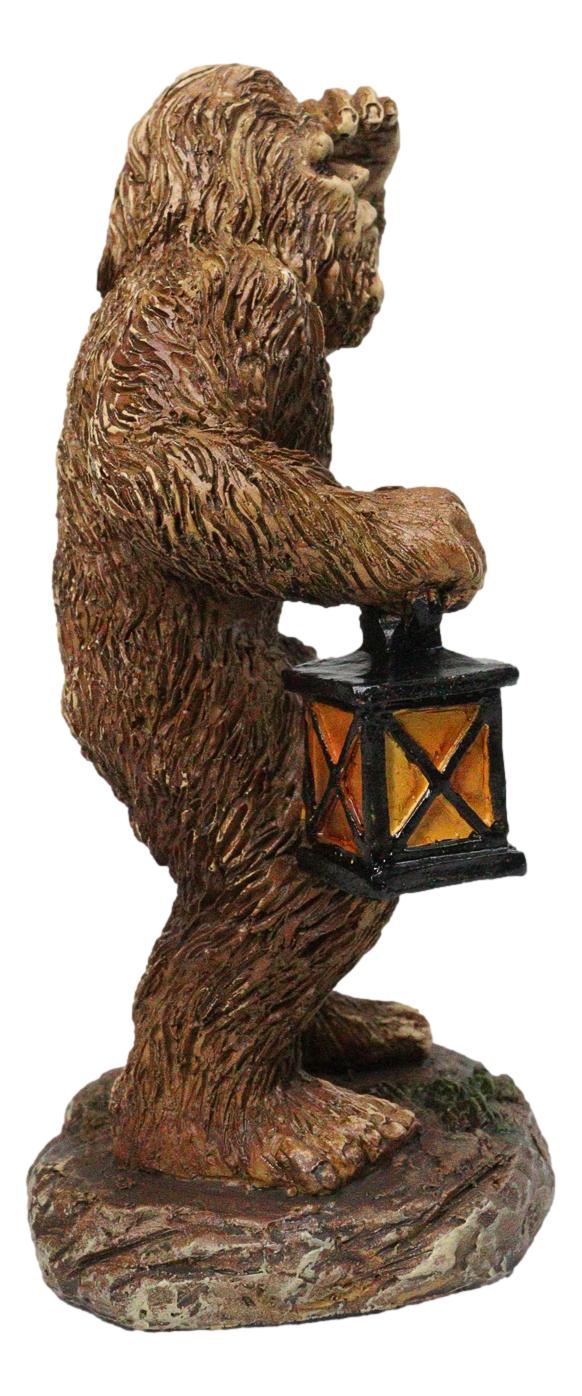 Rustic Funny Cryptid Hiker Bigfoot Holding Lantern Lost in the Woods Figurine