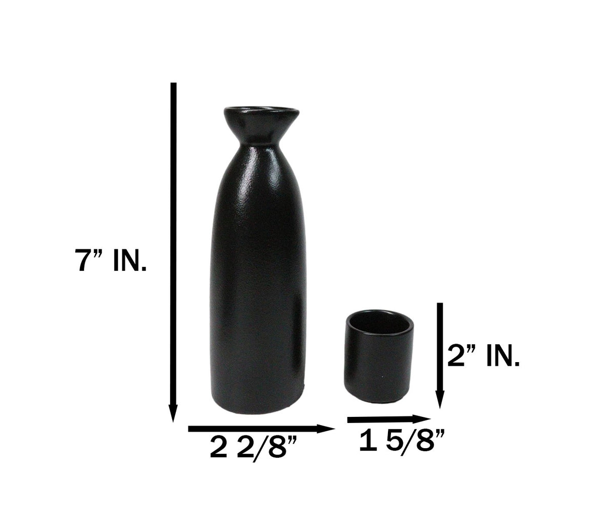 Minimalistic Black Kokuyo Porcelain Sake Carafe Flask 9oz & 4 Ochoko Cups Set