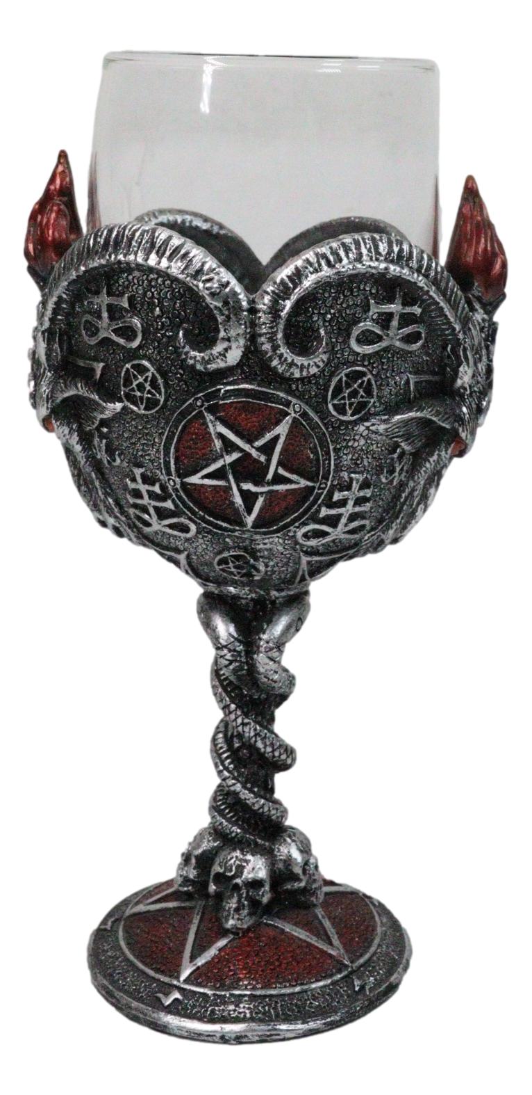 Occultic Sabbatic Goat Baphomet With Pentagram Wine Glass Goblet Drink Beverage Chalice
