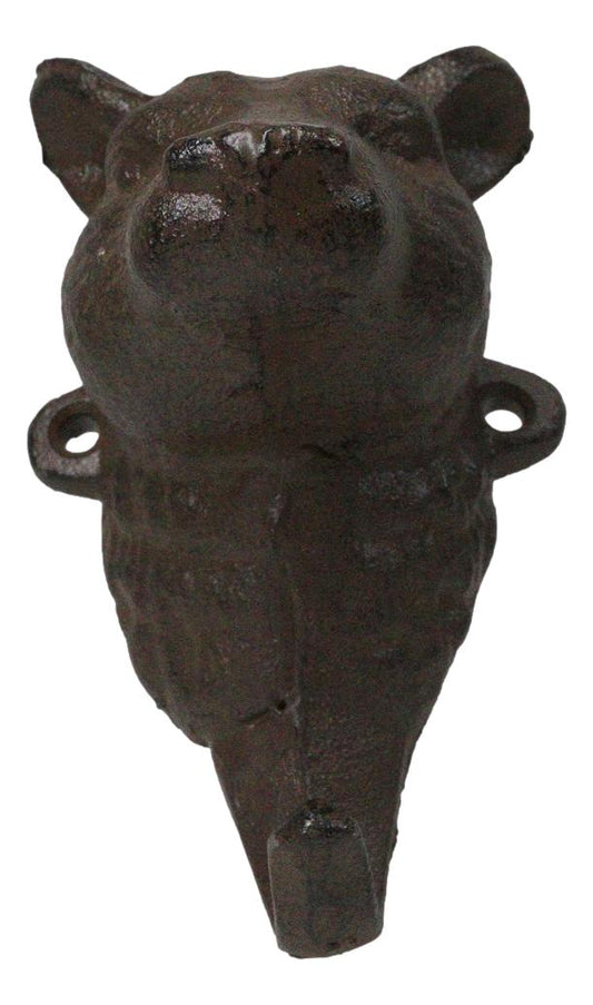 Pack Of 2 Cast Iron Rustic Forest Black Bear Wall Hook Sculptures For Coats Keys
