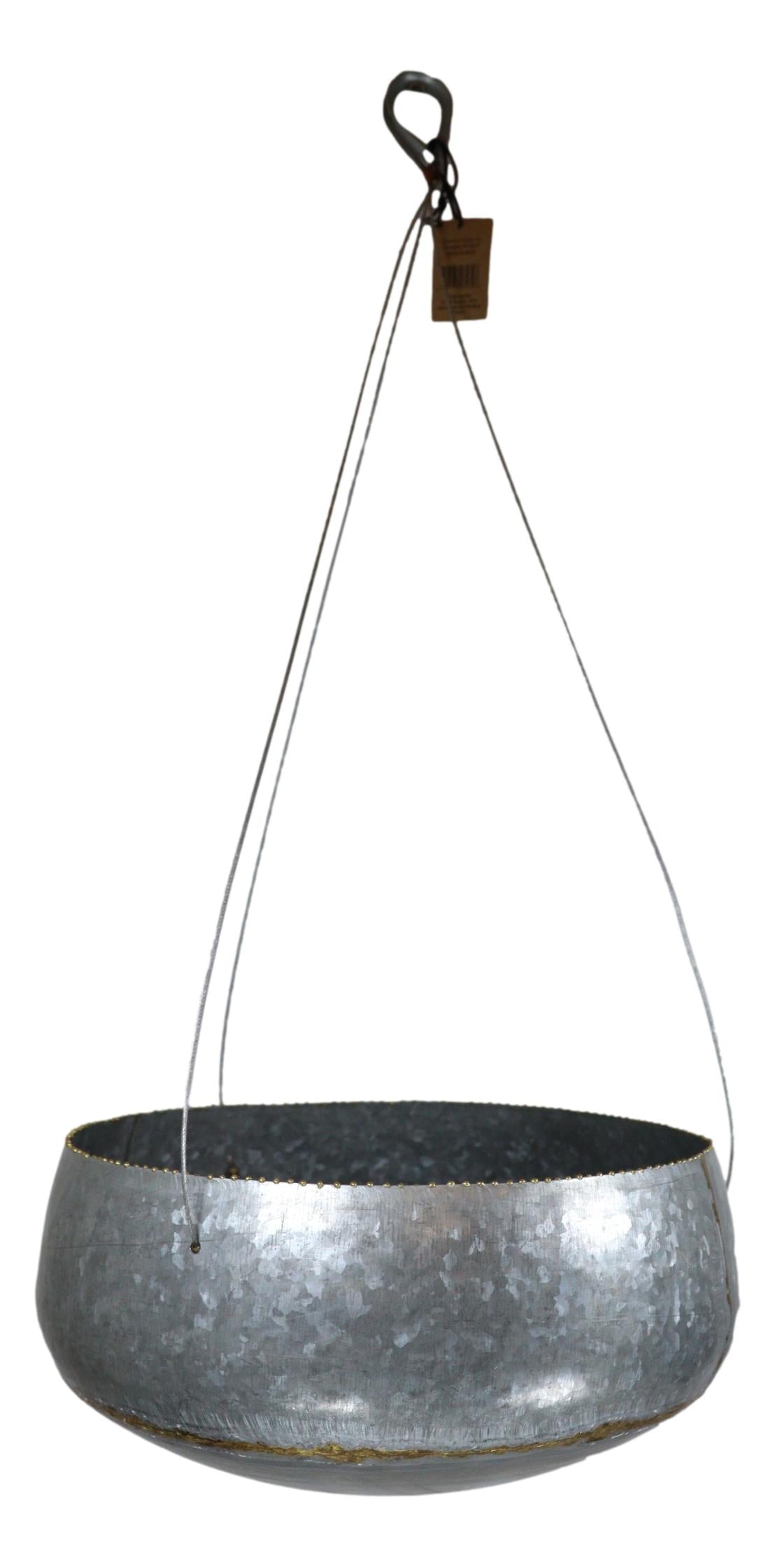 Farmhouse Rustic Galvanized Metal Gold Accent Hanging Round Wall Planter 11" Pot
